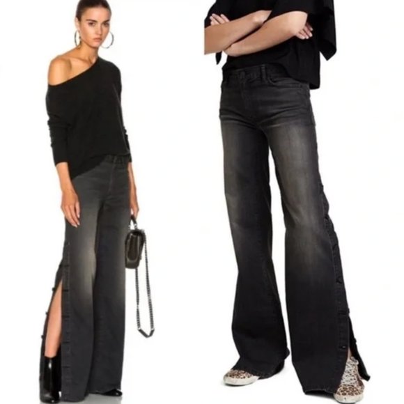 Nili Lotan Ena Bell Bottom Jeans with Side Button Slits - Picture 1 of 10
